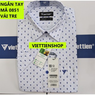 (0851 HVS) ÁO SƠ MI VIỆT TIẾN NGẮN TAY VẢI TRE HOA VẮN