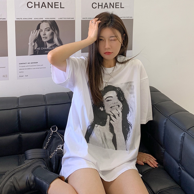 Áo Thun Nữ Ngắn Tay Cổ Tròn In Hình Thời Trang