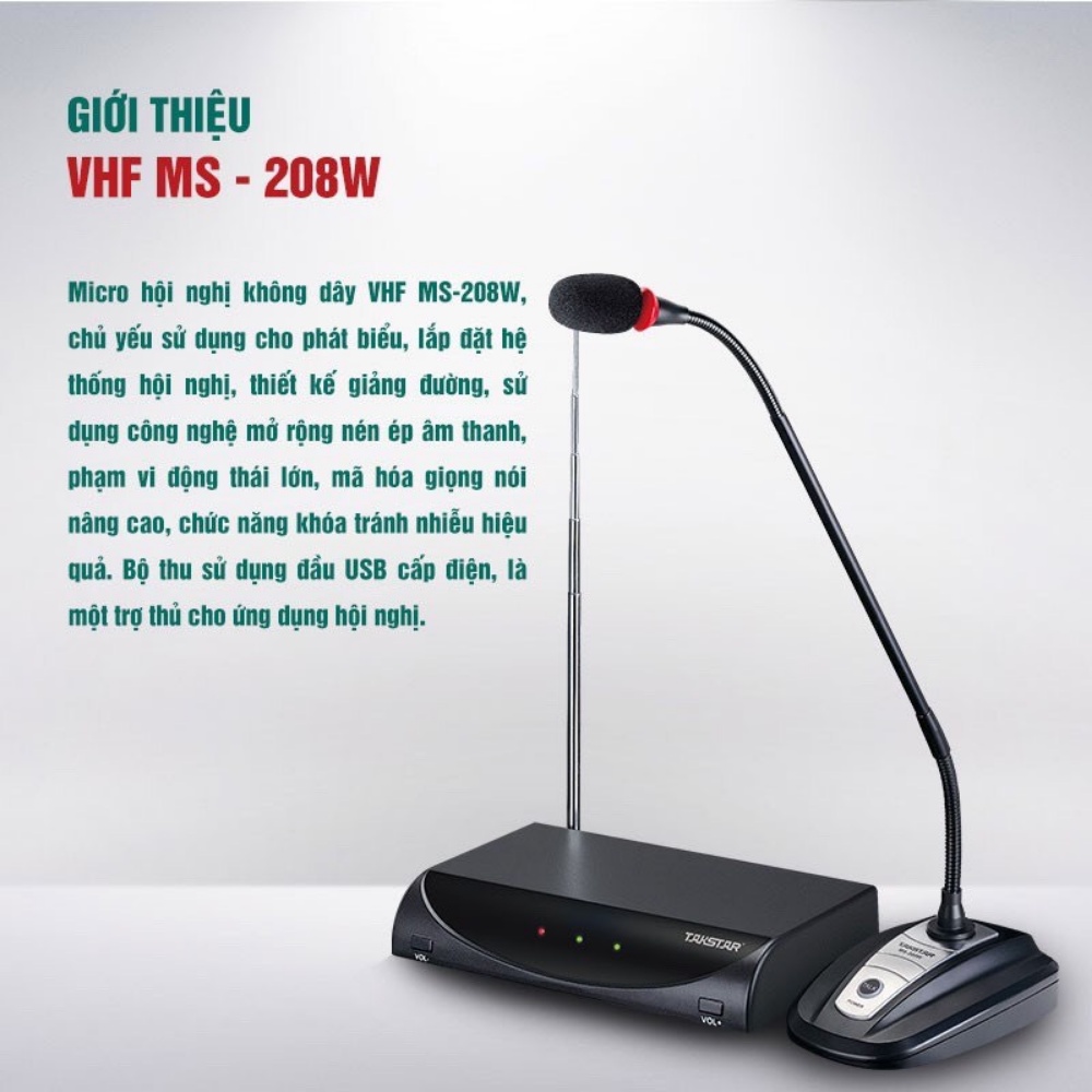 Micro Không Dây Hội Nghị Takstar MS-208W - Sử dụng sóng VHF với dải tần cố định, loại bỏ nhiễu và xâm lấn tín hiệu