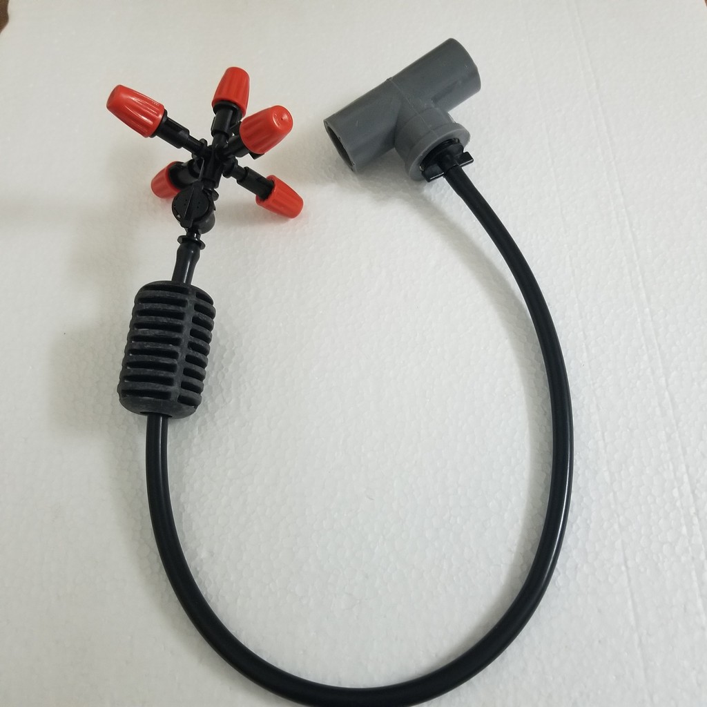Béc phun sương 5 hướng, 5 cửa kèm Van chống rỉ, bù áp, chống nhỏ giọt + đối trọng + khởi thủy ren 21 + Tê 21mm