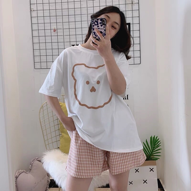 bộ áo gấu + quần kẻ