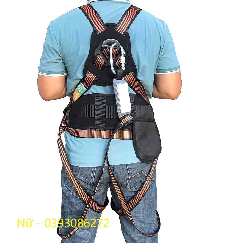 Dây đai an toàn lao động thân 2 móc nhôm có giảm sốc khóa bấm HP-BEN11B có đai thắt lưng và túi đựng đồ