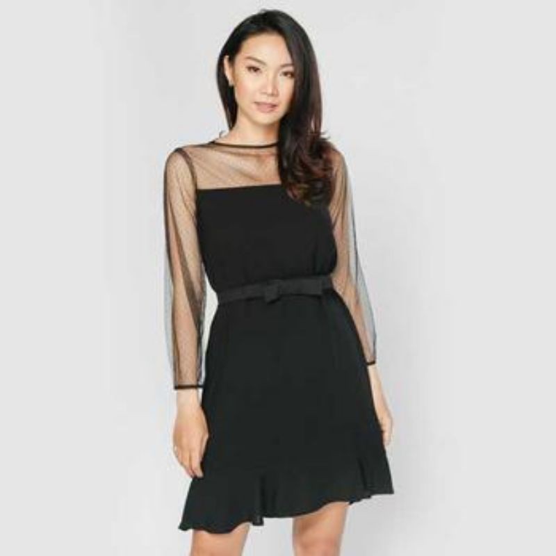đầm suông phối lưới kèm belt