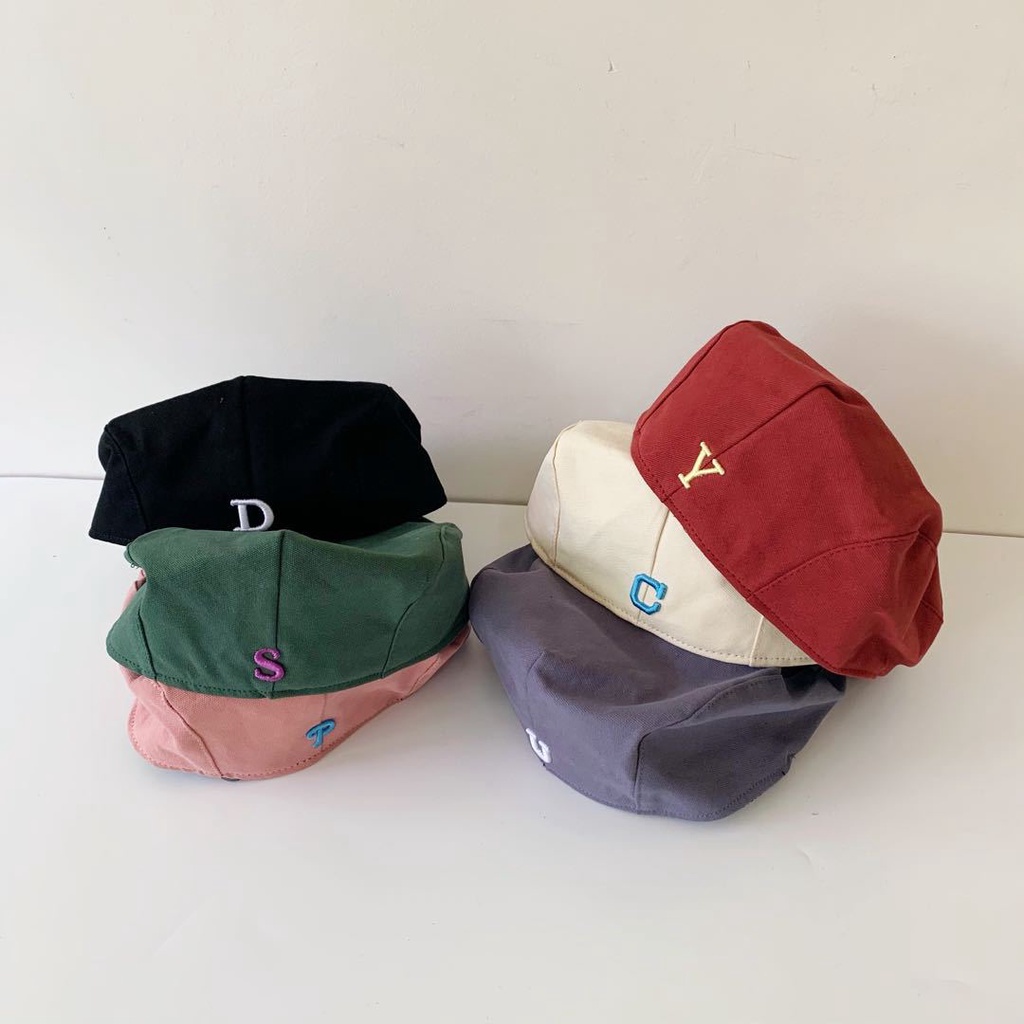 Parent-child Hat Letter Embroidery Kids Retro Beret Japanese Hip Hop Forward Hat