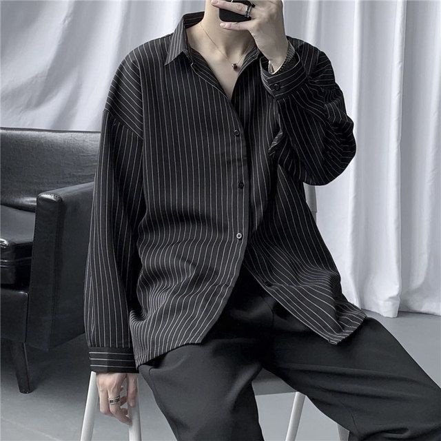 Áo sơ mi nam dài tay họa tiết sọc dọc thời trang Hàn