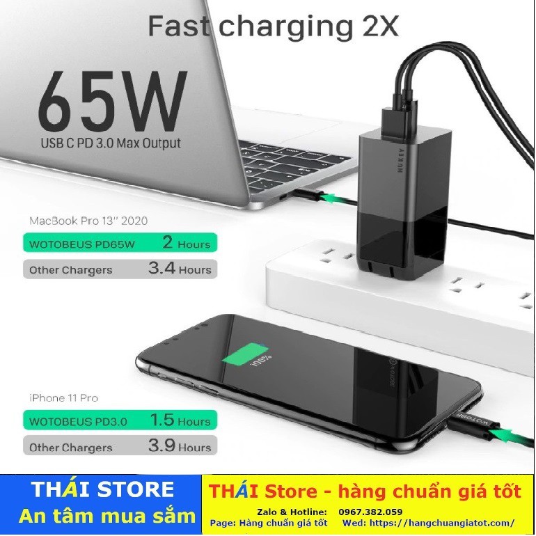 Củ sạc SIÊU nhanh Quick Charge 3.0 Chính hãng Remax, RP-U73, công suất 65W - 01 cổng ra USB, 01 Cổng type C (mã SA22)