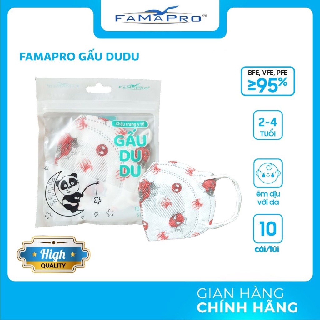 Khẩu trang y tế cao cấp trẻ em kháng khuẩn 3 lớp FAMAPRO kids GẤU DUDU