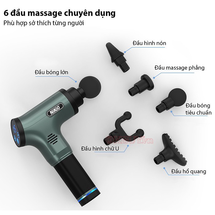 Súng massage gun trị đau nhức căng cơ cao cấp NIKIO NK-172 - 110W, xanh rêu