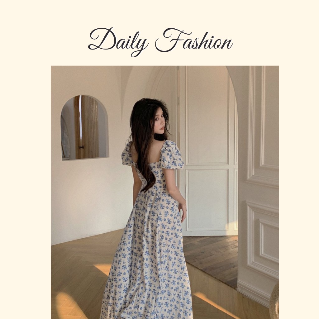 Đầm Maxi hoa xanh xẻ tà dáng dài đi biển giá rẻ, đẹp | BigBuy360 - bigbuy360.vn