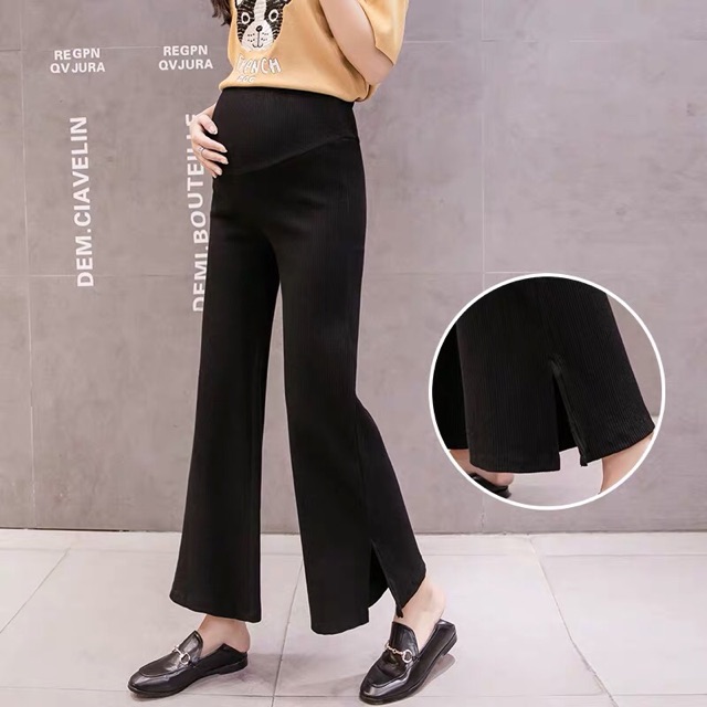 🤰quần bà bầu legging mềm , ống loe xẻ tà( hàng quảng châu)sẵn 1 số size