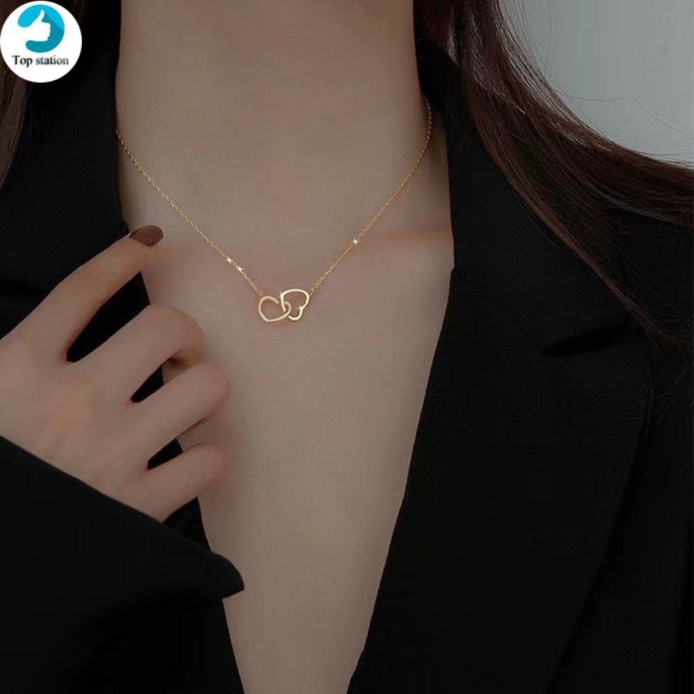 Vòng cổ Mạ Bạc Mặt Trái Tim Đính Đá Sang Trọng