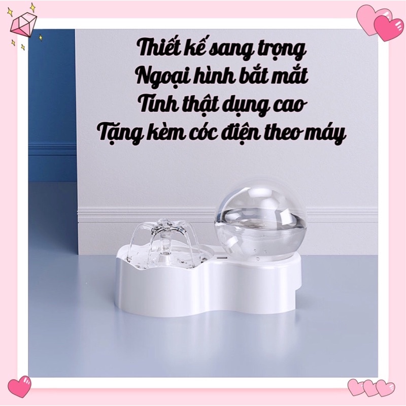 Máy uống nước tự động lọc nước cho mèo chó thú cưng đa năng hình cầu 2.3L có đài phun nước + bơm điều chỉnh lực bơm