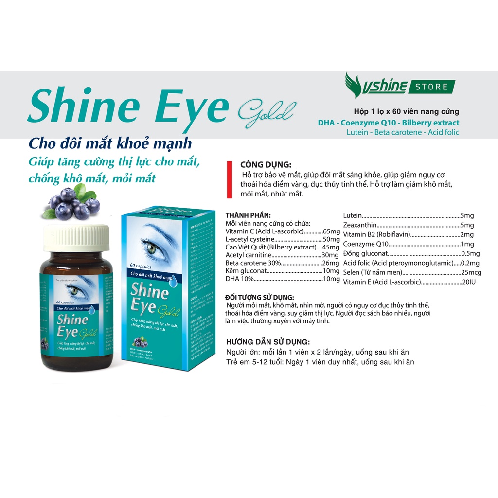 Viên Uống Bổ Mắt SHINE EYE GOLD VSHINE - Hỗ Trợ Bảo Vệ Mắt, Giúp Đôi Mắt Sáng Khỏe