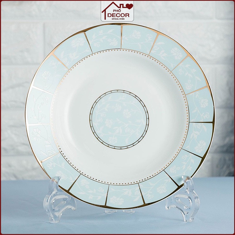 Bộ Bát Đĩa Hoa Xanh Ngọc Phố Decor Chất Liệu Sứ Xương Cao Cấp