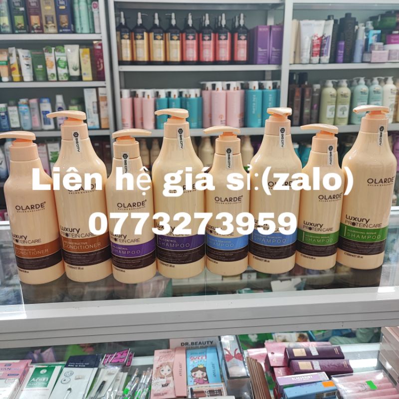 Cặp dầu gội siêu mềm mượt và dầu xả phục hồi OLARDE LUXURY PROTEIN CARE NOURISHING REPAIR SHAMPOO 800ML chính hãng