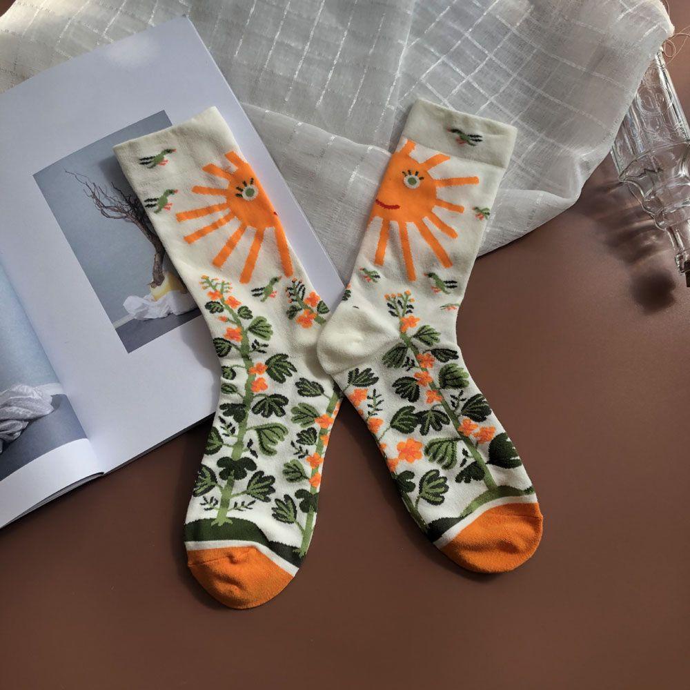 BACK2LIFE Tất Nữ In Hình Hoa Hướng Dương Vui Nhộn Phong Cách Harajuku Nhật Bản