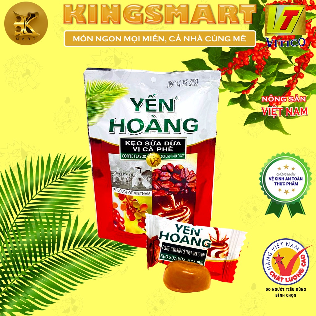 Kẹo Dừa Giòn Vị Café YẾN HOÀNG bịch 100G ăn không dính răng (Sản xuất bởi Cty VĨNH TIẾN)