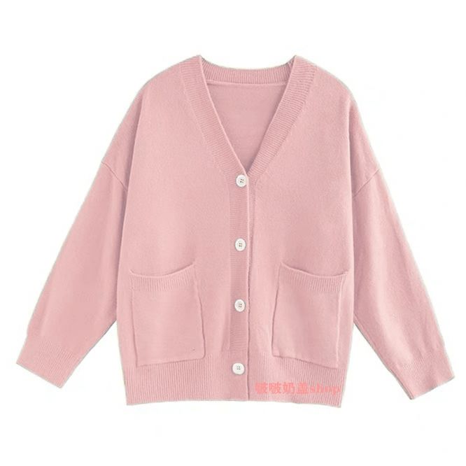 Áo Khoác Cardigan Dệt Kim Dáng Rộng Màu Trơn Phối Túi Thời Trang Nữ Dễ Thương