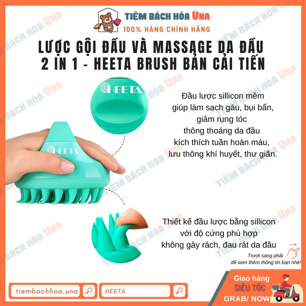 Lược gội đầu massage HEETA gai silicon giảm gàu, giảm ngứa, giảm rụng tóc bản cải tiến - Hàng Mỹ