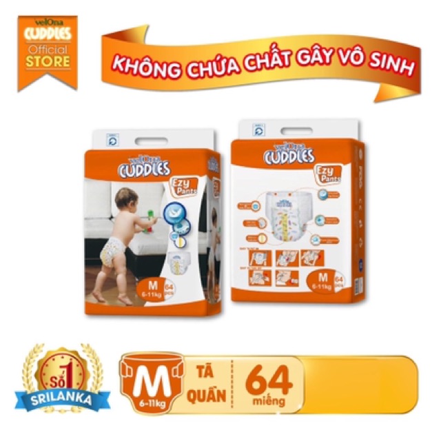 (Bịch Đại)Tã quần/dán Velona Cuddles Hữu cơ k chất gây vô sinh : S64-M64/54-L46/54- XL44- Srilanka