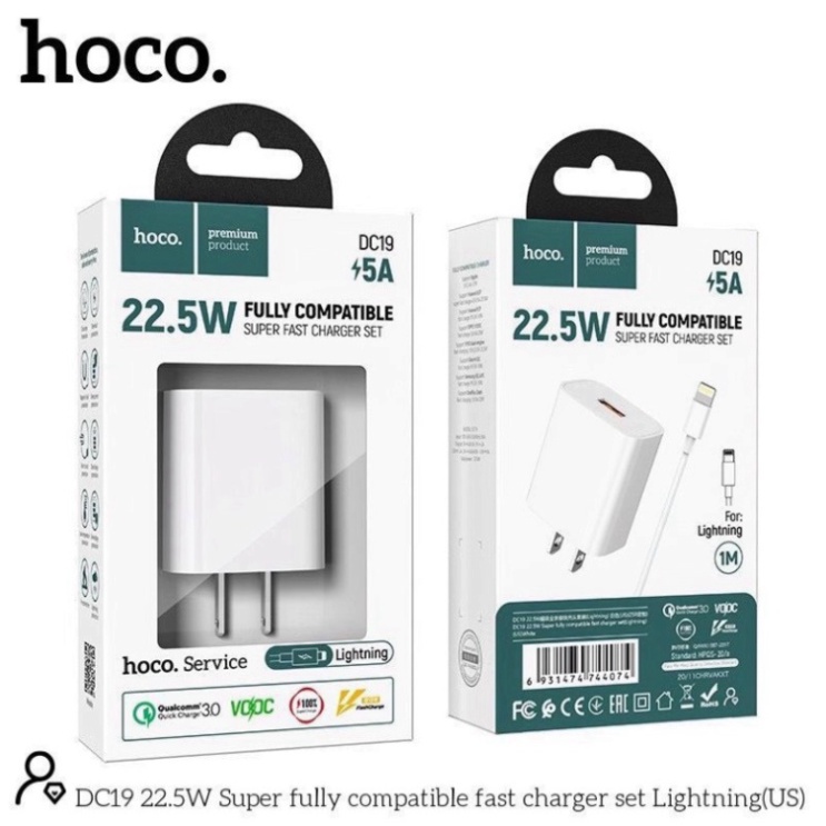 Bộ Sạc Hoco DC19/Micro/Type-C (22,5W-5A)-Hỗ trợ sạc nhanh QC3.0