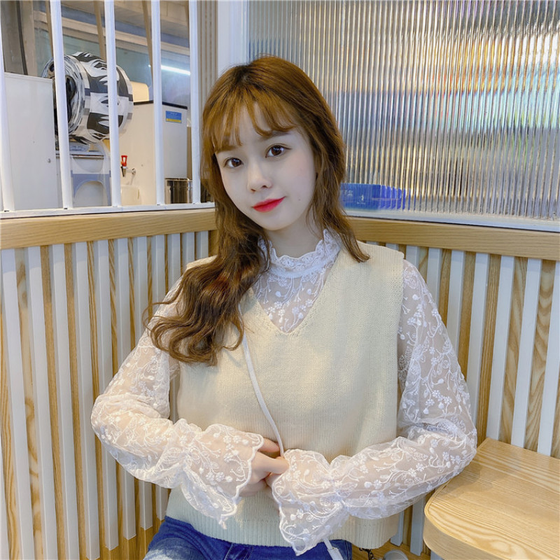 Áo Nữ Tay Dài Phối Ren Thời Trang Quyến Rũ Xinh Xắn