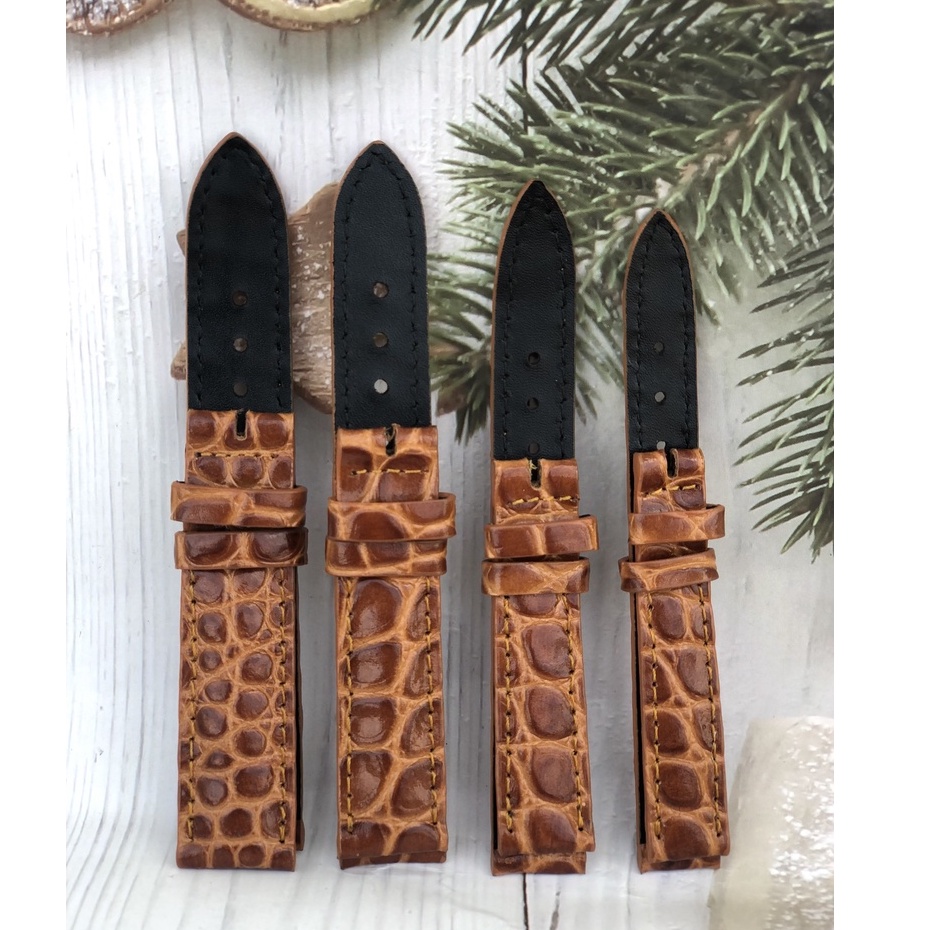 Dây Đồng Hồ Da Bò 100% Màu Nâu Vàng Vân Nhện Tặng Kèm Chốt Và Đồ Thay Dây