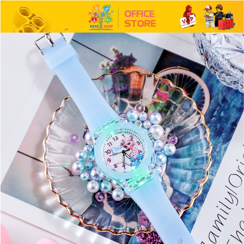 Đồng Hồ Elsa, Hello Kitty,Sofia Dây Đeo Silicon Cho Bé Trai, Bé Gái - Có Đèn Phát Sáng