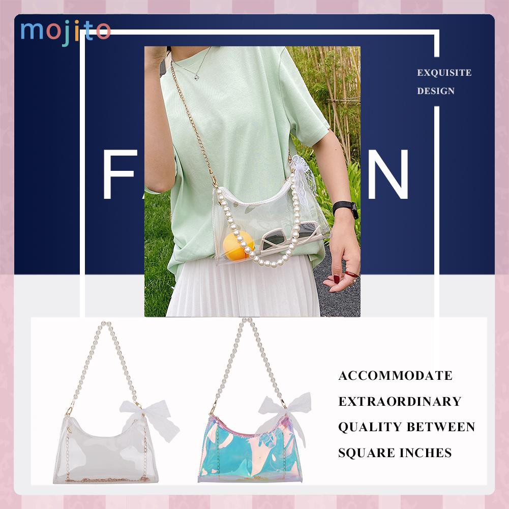 MOJITO Fashion Women Summer Clear Laser Shoulder Bag Bowknot Small Handbags Purse