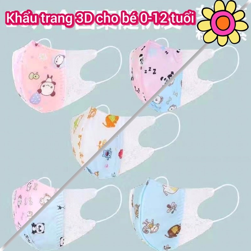 Khẩu trang 3D hoạ tiết 4 lớp kháng khuẩn, bui dành cho bé từ 0-12 tuổi