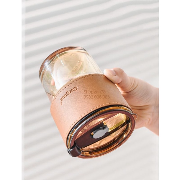 Cốc thủy tinh cao cấp chịu nhiệt có bao da 450ml