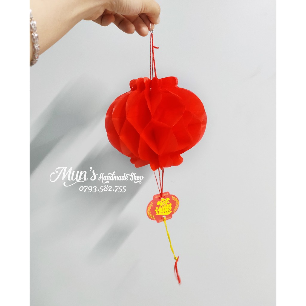 Bộ 2 lồng đèn xếp đỏ nhỏ trang trí Tết (size 15cm) - Kèm ảnh thật tự chụp