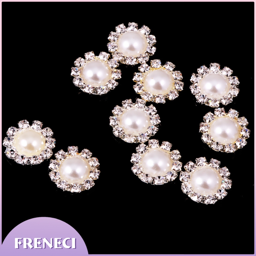 Set 10 Nút Thắt Hình Bông Hoa Đính Đá Và Ngọc Trai 13mm Trang Trí Sổ Tay / Đám Cưới