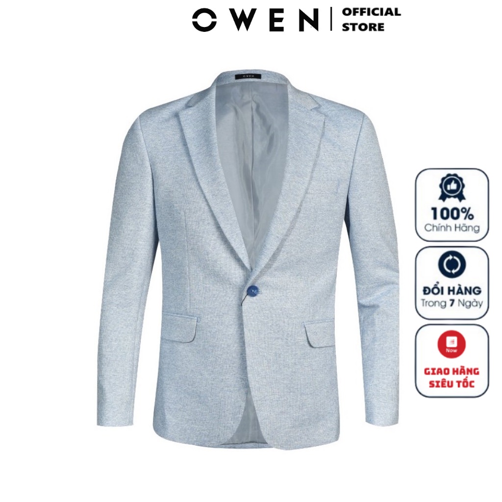 Áo Blazer Nam Owen BL210006 Áo Khoác Vest Công Sở Màu Xanh Nhạt Kẻ Chất Vải Gỗ Namu Mỏng Hàn Quốc Cao Cấp Dáng Regular