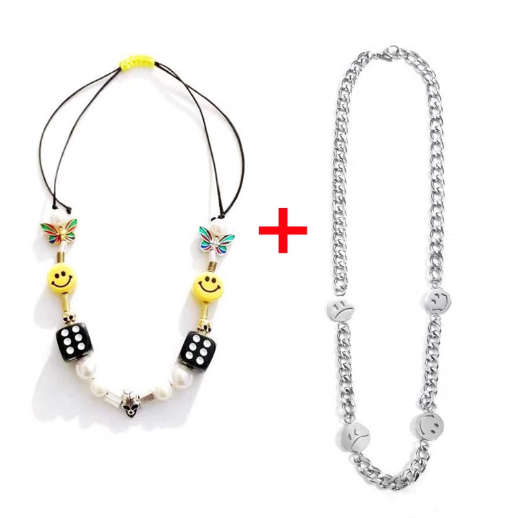 Bộ 2 Vòng cổ Hình Đầu Lâu/ Bướm/ Mặt Cười Bằng Thép Không Gỉ Phong Cách Hip hop Thời Trang Cho Nam Và Nữ