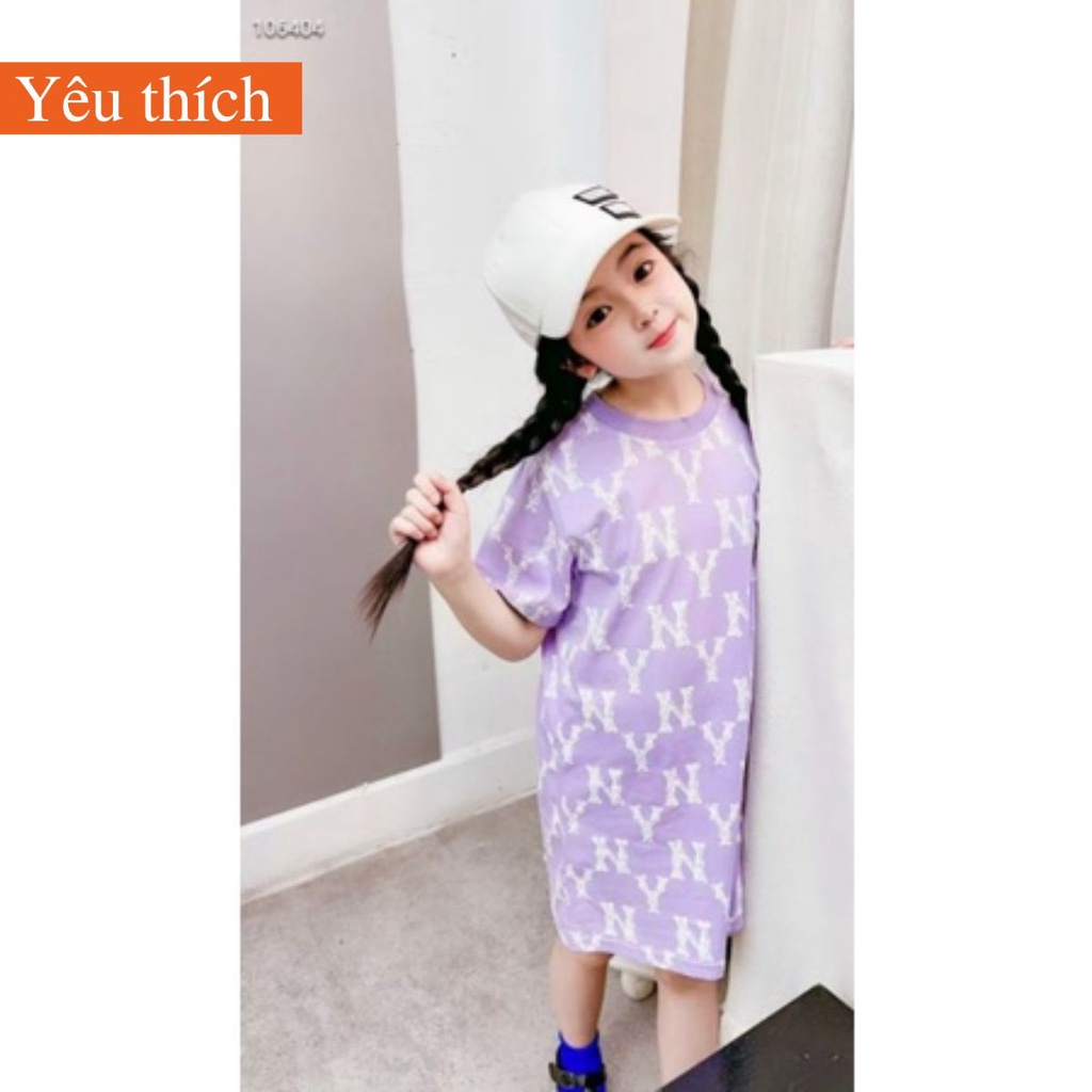 Váy cộc tay cho bé gái - Váy hoạ tiết MLB chất cotton cho bé gái từ 2-10 tuổi