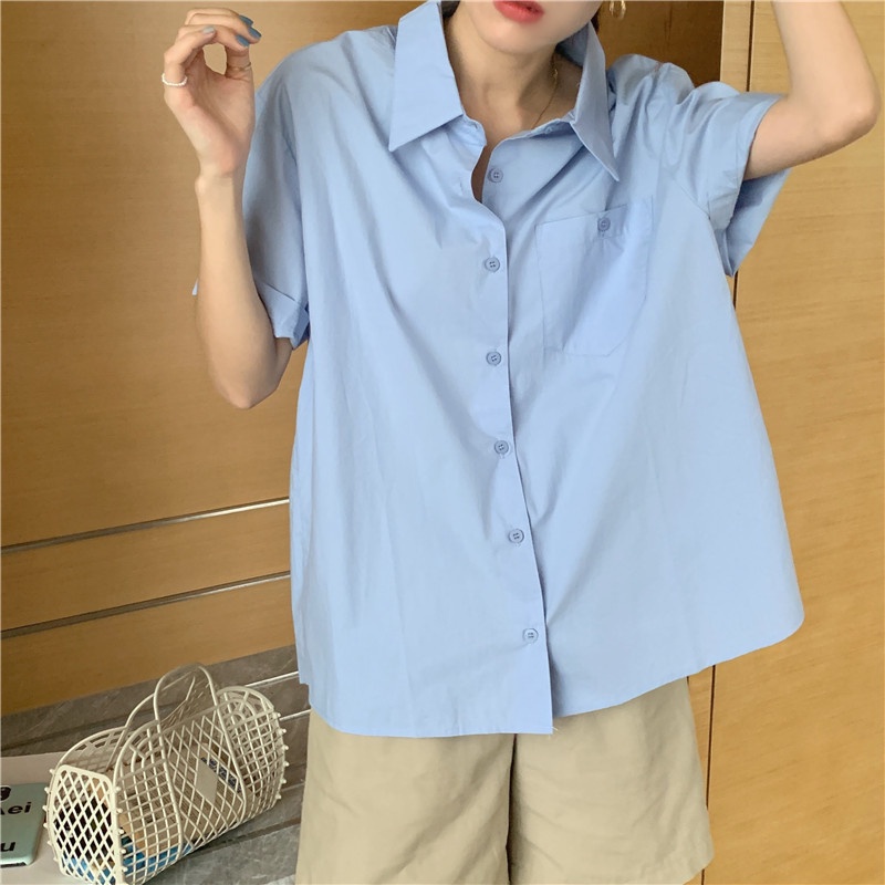 Áo sơ mi cổ nhọn ngắn tay phong cách Hàn Quốc hàng mới 44716