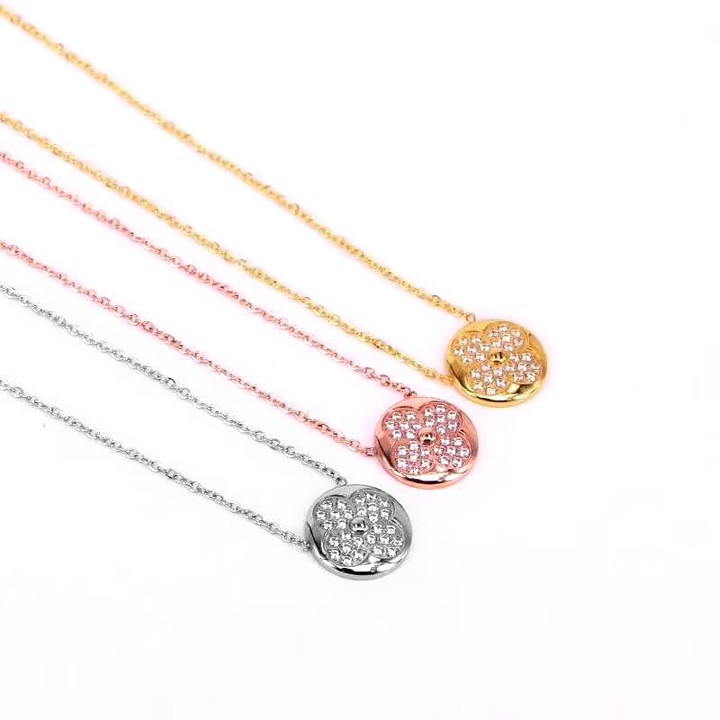 Dây chuyền nữ titan cao cấp hoa L V đính đá siêu đẹp, bền màu, chuẩn thời trang