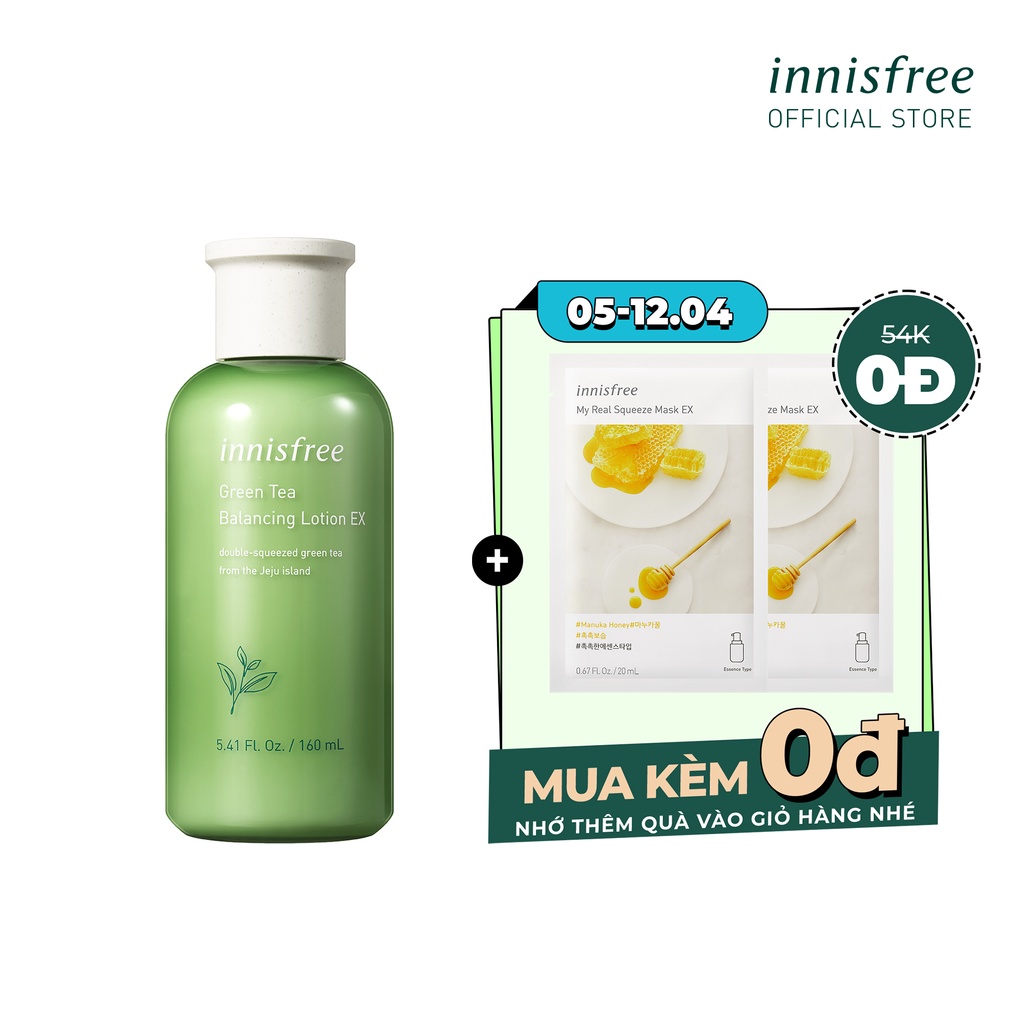 [Mã COSIF05 giảm 10% đơn 400K] Sữa dưỡng ẩm trà xanh innisfree Green Tea Balancing Lotion EX 160ml