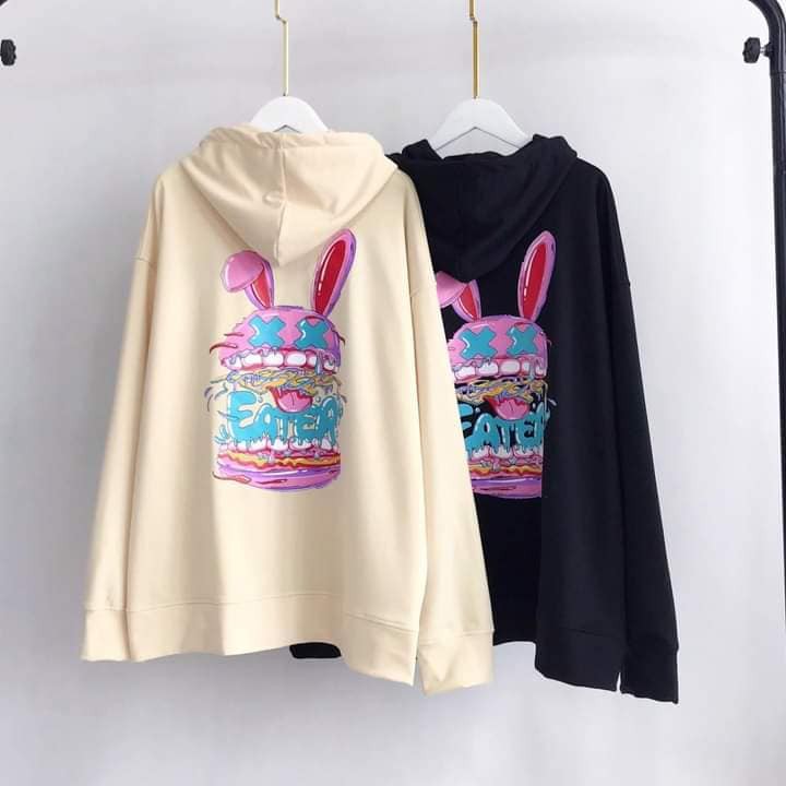 Áo khoác hoodie zip dây kéo thỏ Hamburger unisex