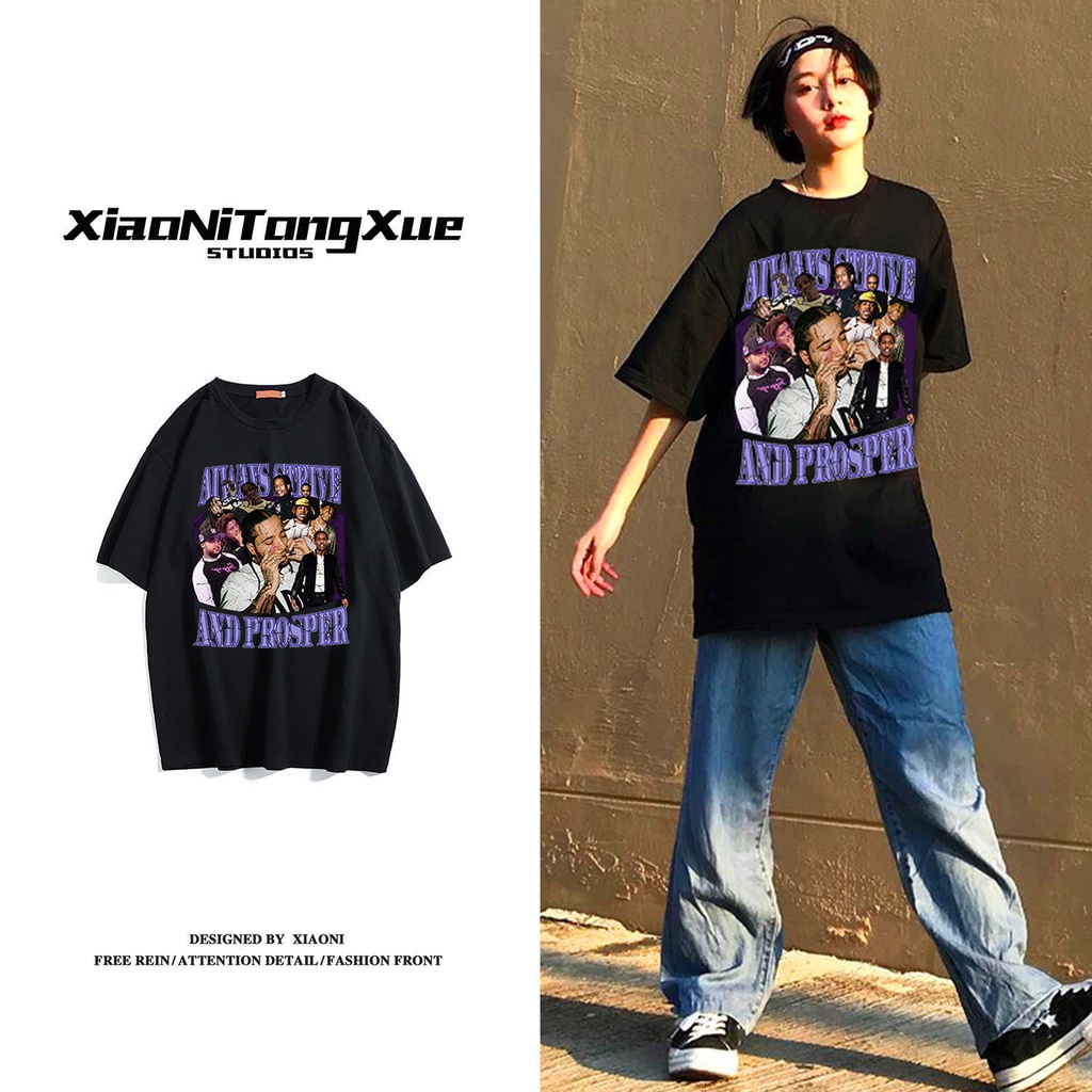 Áo Thun Tay Ngắn Cổ Tròn Dáng Rộng Chất Liệu Cotton Phong Cách Hiphop