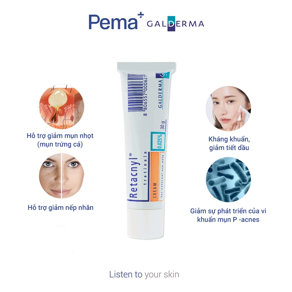 Kem Giảm Mụn, Chống Lão Hóa Da Retacnyl Tretinoin Cream (0.025%- 0.05%) 30g - BS Nguyễn Đình Trung