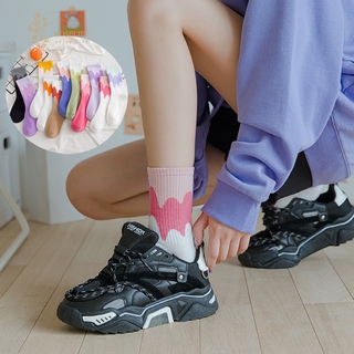 [Mã FASHIONT4FA2 giảm 10K đơn 50K] Roselife Korean Girl Ice Cream candy wave Cotton Mid Length Long Socks for Women girls sport