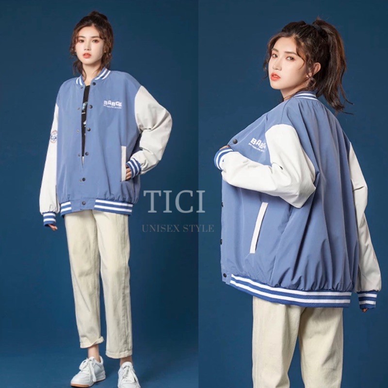 Áo Bomber BADGE❤️Form Rộng Unisex Nam/Nữ (Chất Dù 2 Lớp Siêu Xịn,Mịn) MÀU XANH/ĐEN❤️[FREESHIP] | BigBuy360 - bigbuy360.vn