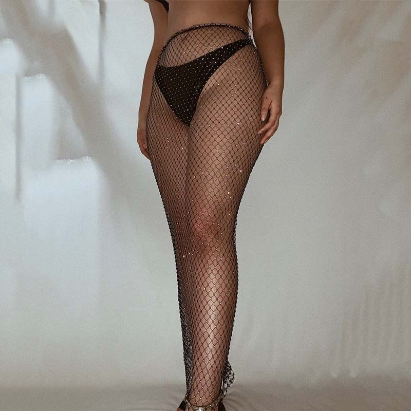 Áo Váy Lưới Đính Đá Lấp Lánh Cover Up Bikini Đi Biển