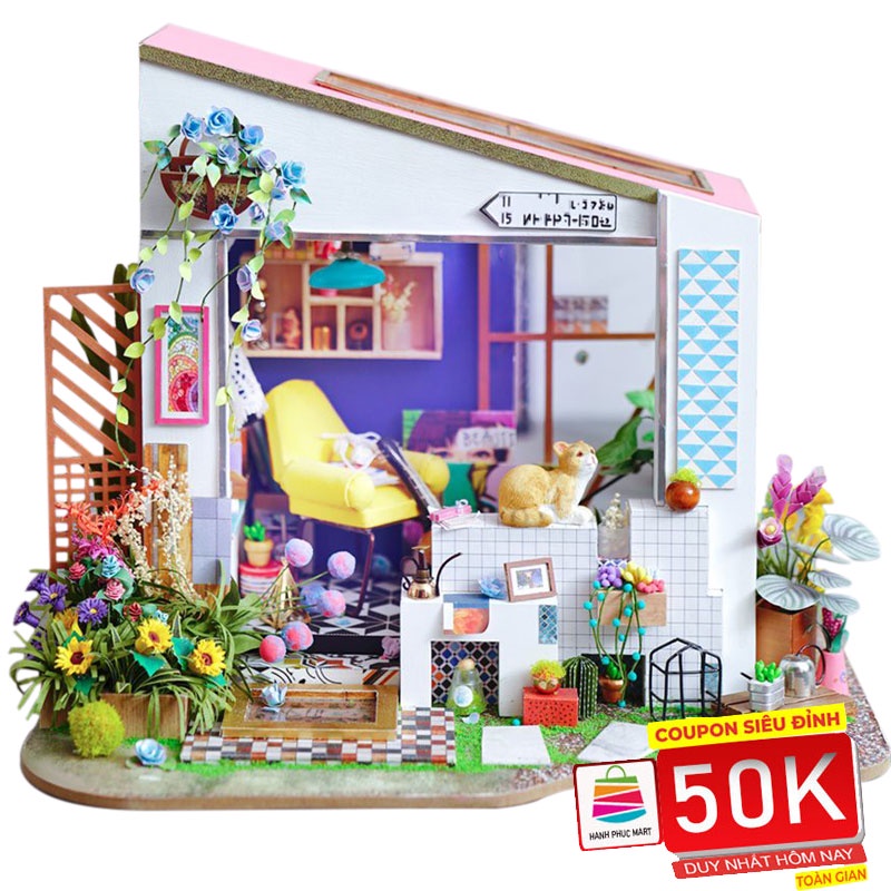 Nhà búp bê có Đèn Led Lily Porch TẶNG KÈM Mica và Bộ dụng cụ lắp ráp