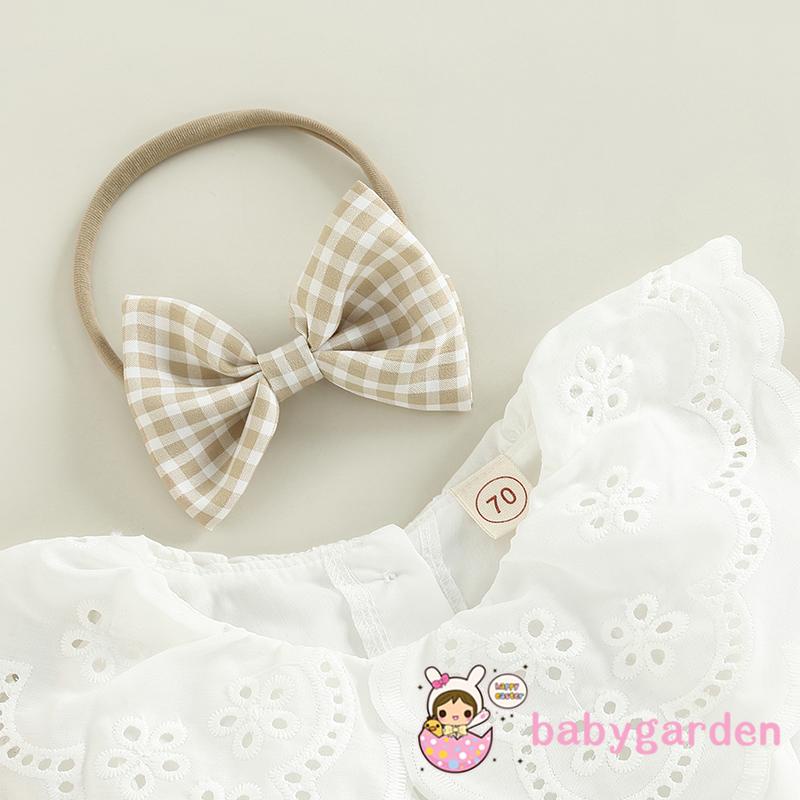 Bộ Áo Liền Quần Tay Dài Cổ Búp Bê Phối Ren Kẻ Sọc + Băng Đô Cài Tóc Thời Trang Mùa Thu Cho Bé Gái 0-18 Tháng Tuổi