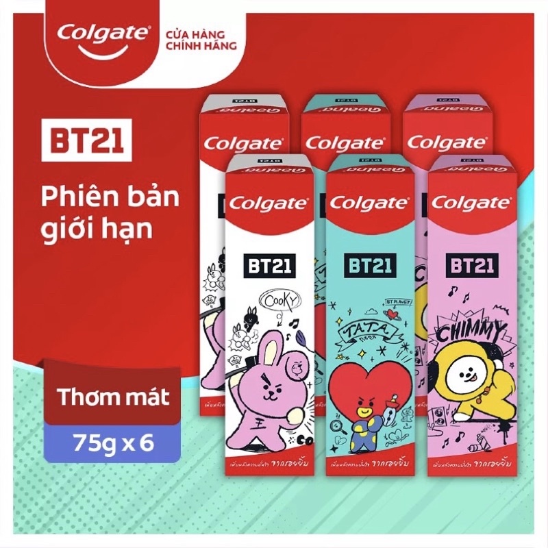 BỘ 6 Kem Đánh Răng BT21 x Colgate 75G Phiên Bản Giới Hạn BTS CHIMMY TATA SHOOKY COOKY RJ KOYA MANG VAN - Azzin Store