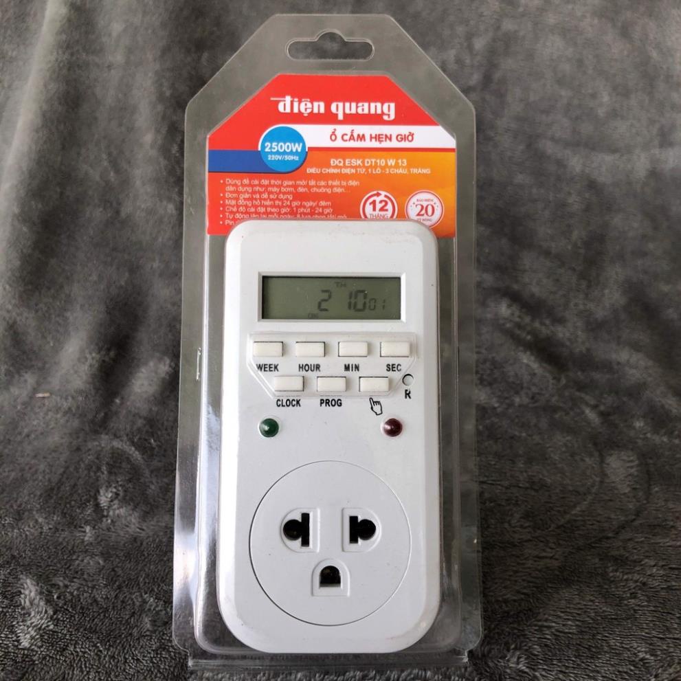 Ổ cắm hẹn giờ điện tử cao cấp Điện Quang, có pin dự phòng ĐQ ESK DT10W13