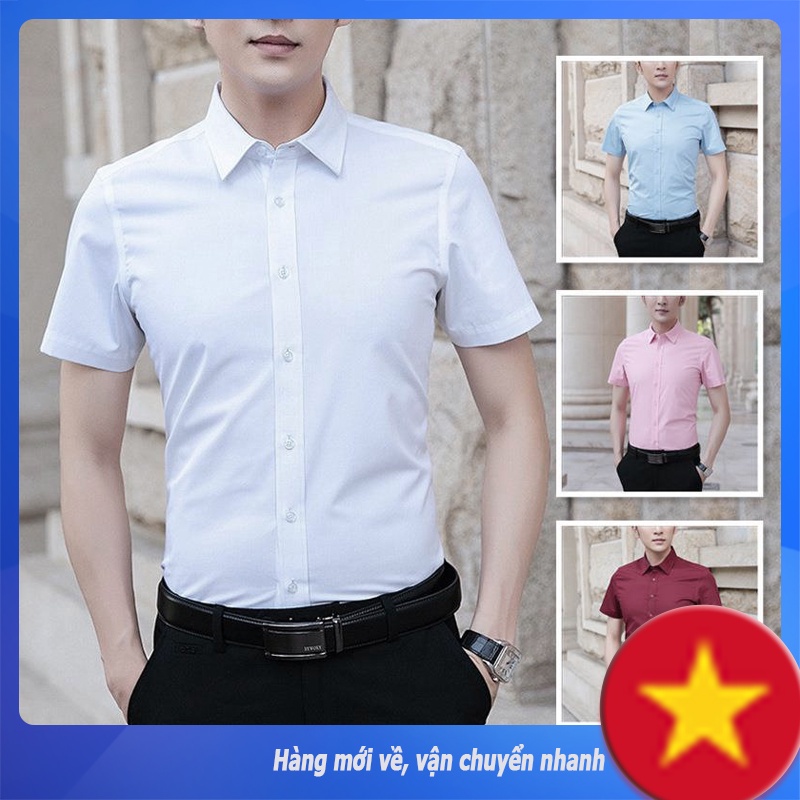 (S-5XL) Áo sơ mi ngắn tay trơn màu cho nam, Áo sơ mi phỏng vấn bảo hộ lao động, Các loại áo sơ mi có cổ chuyên nghiệp